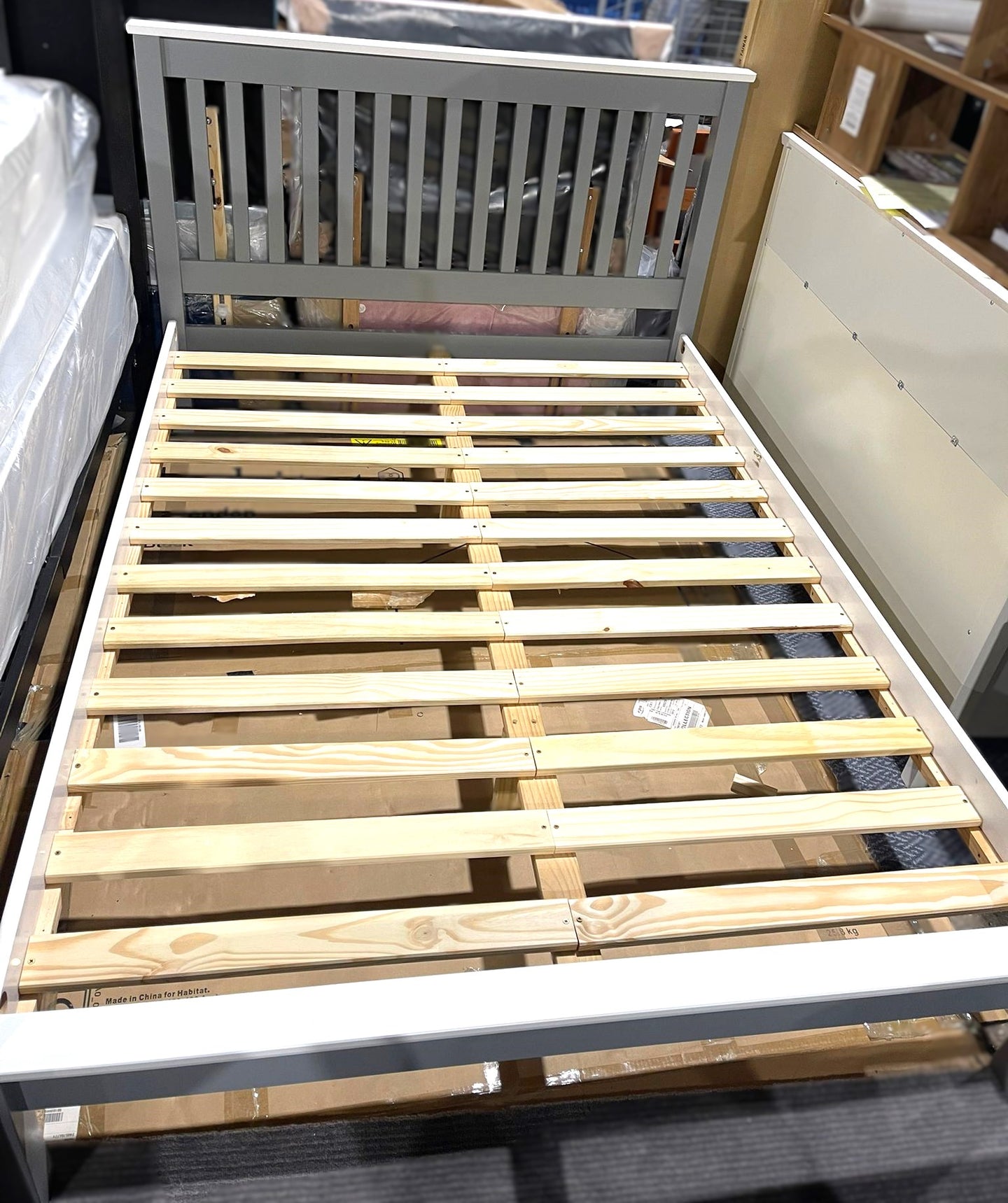 Assembled Aspley Double Wooden Bed Frame - Grey & White